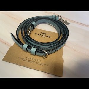 Coach baby blue 46” leather cross body strap